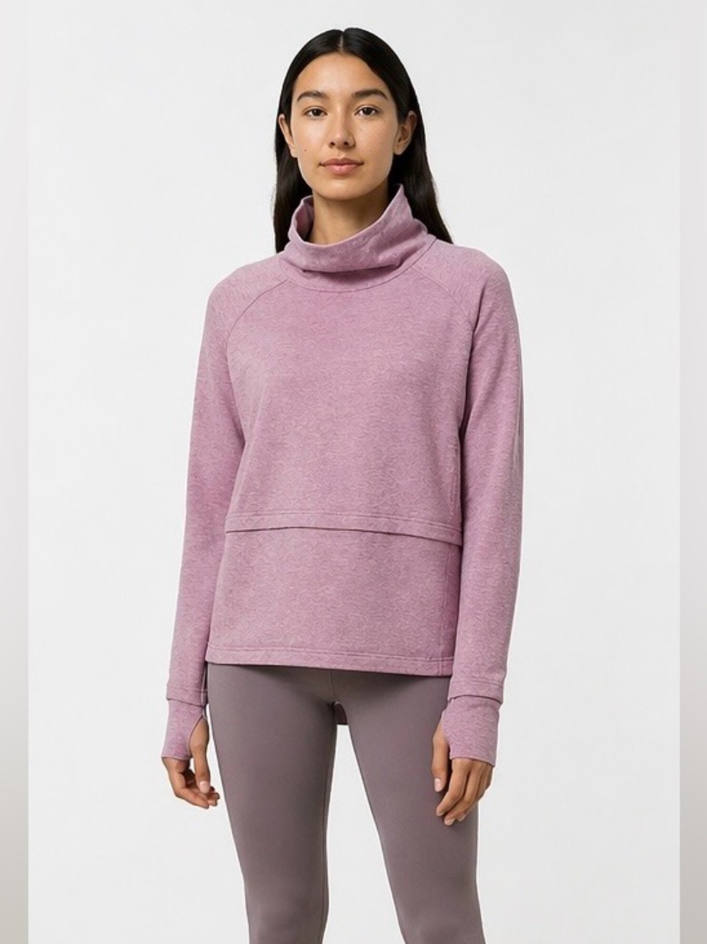 Lululemon Find Your Unwind Cowl Neck Pullover Heathered Pink Size 8 Thumbholes